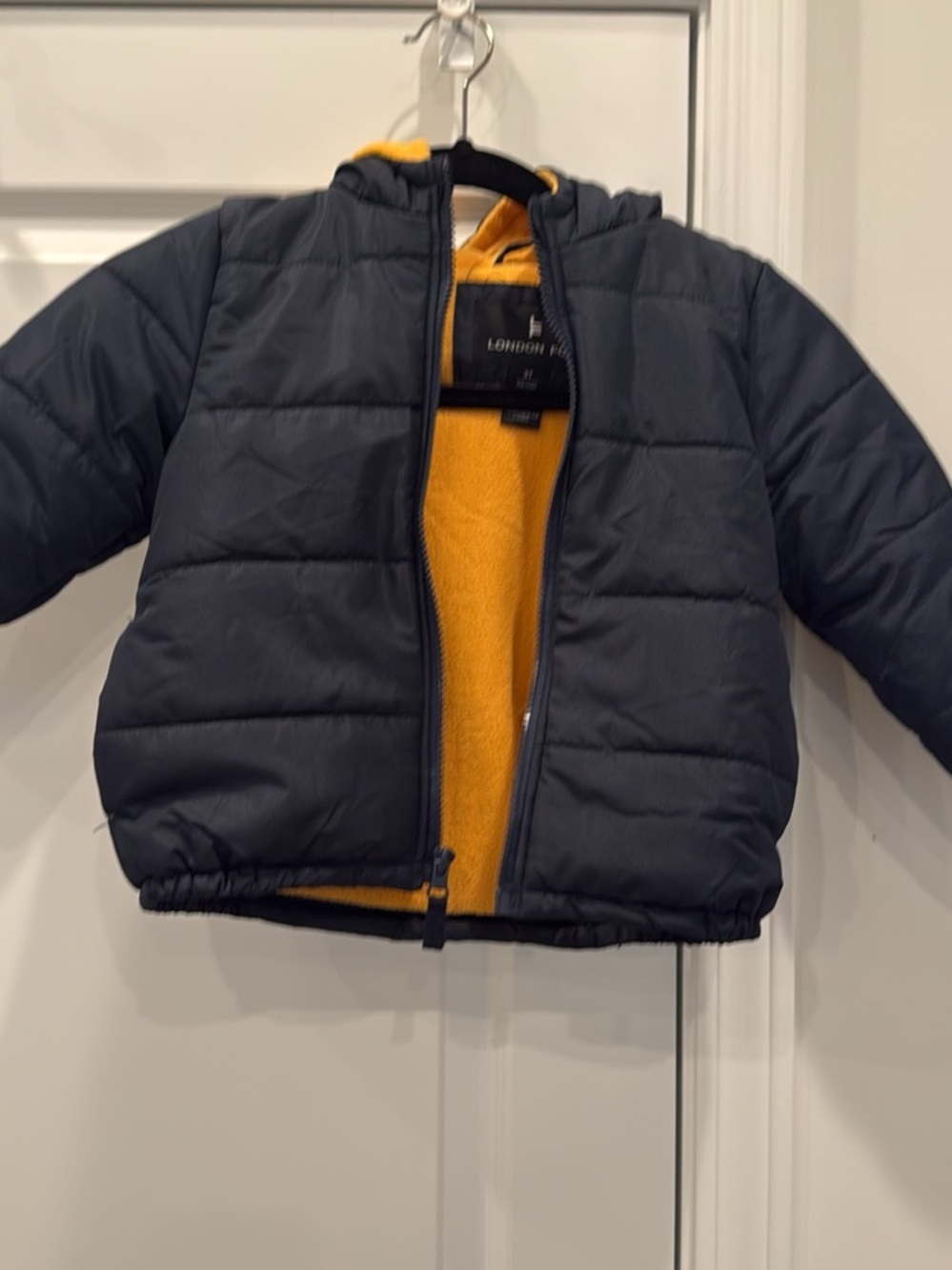 London Fog Kids Navy Puffer Jacket with Yellow Lining